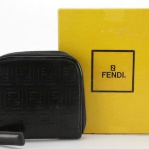 Fendi Coin Purse | Black Embossed Leather Zip Closure